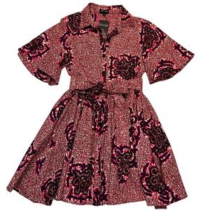 Ofuure Pink Purple Ankara Boho Eclectic Artsy 100% Cotton Mini Dress NWT Size M